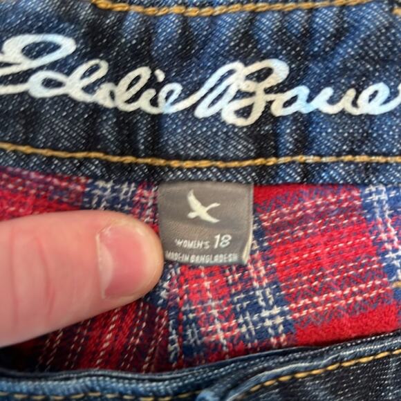 Eddie Bauer Relaxed Boyfriend Mid-Rise Straight Flannel Lined Plaid Jean Size 18 - Picture 7 of 9